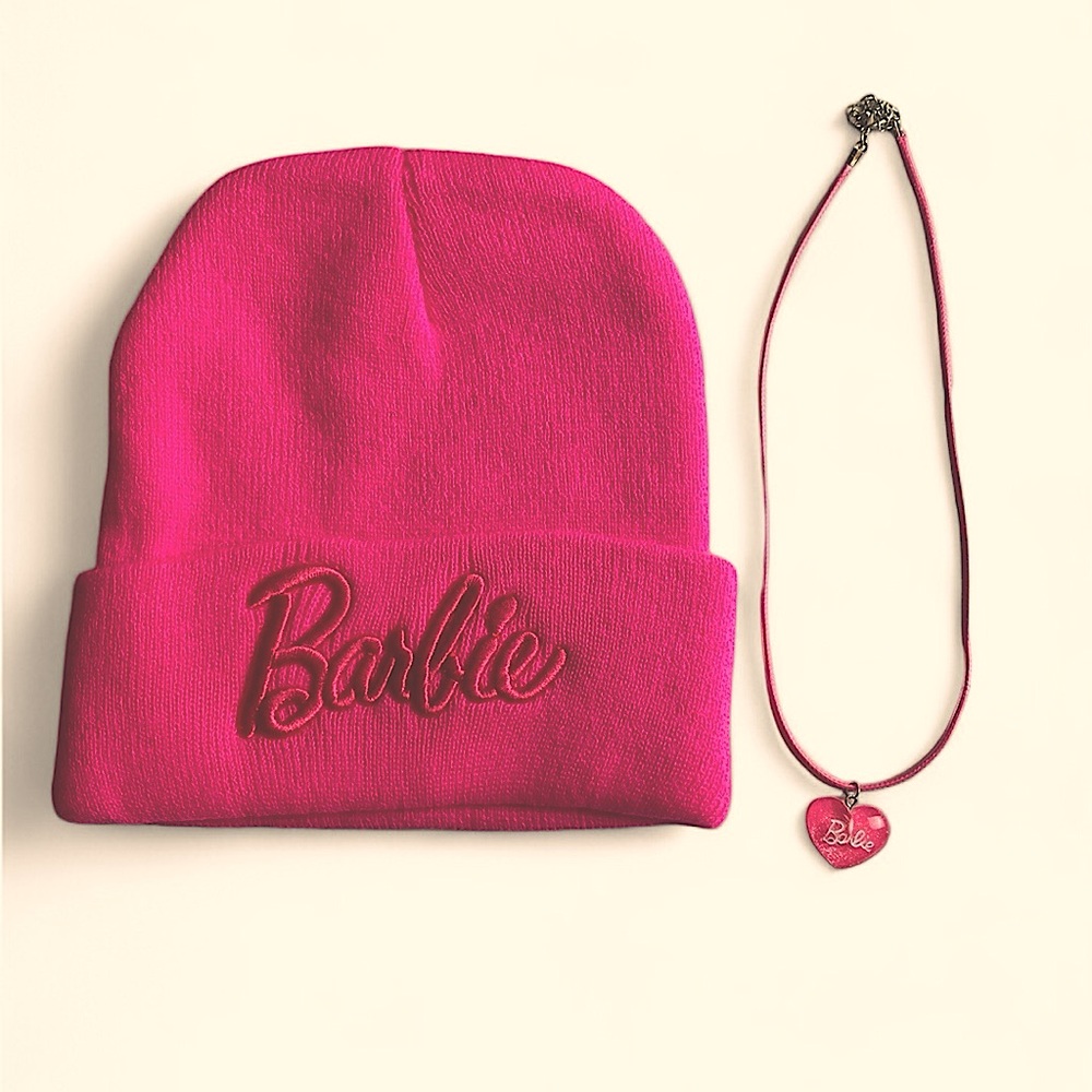 Barbie Women’s & Girls Embroidered Logo Beanie Pink Knitted Hat Skully Winter